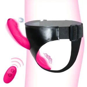 strap on dual vibrator for couples | 10 vibration modes + remote control | adjustable harness + soft leather | ipx6 waterproof | simultaneous pleasure for lesbians & couples